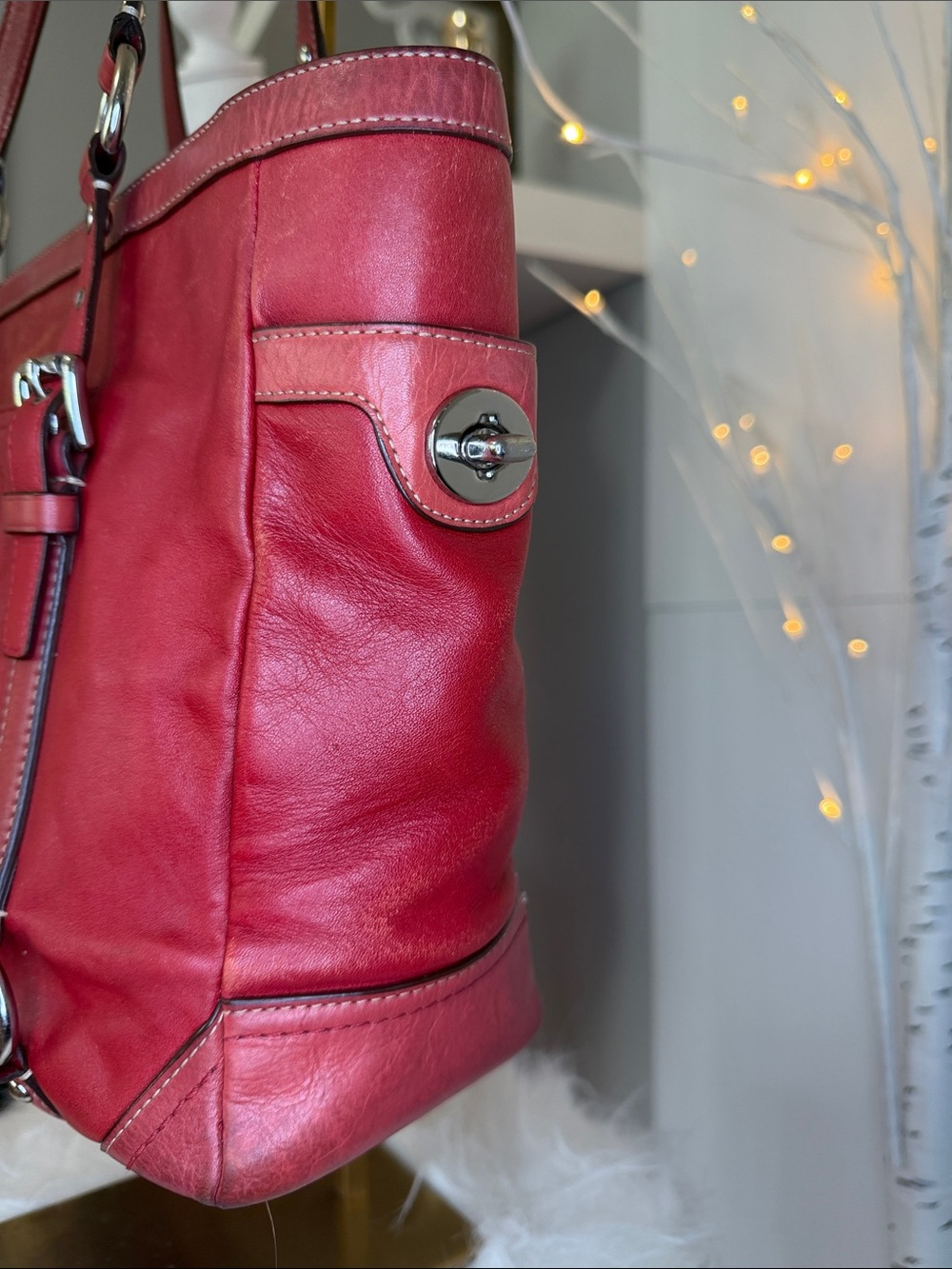 Coach Red Leather Shoulder Tote - Picture 4 of 10
